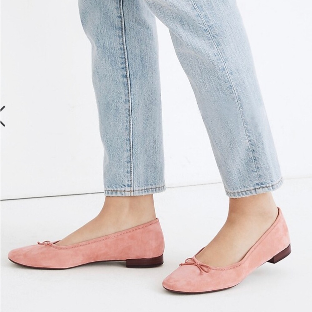 Madewell Blush Pink Suede Ballet Flats with Bow